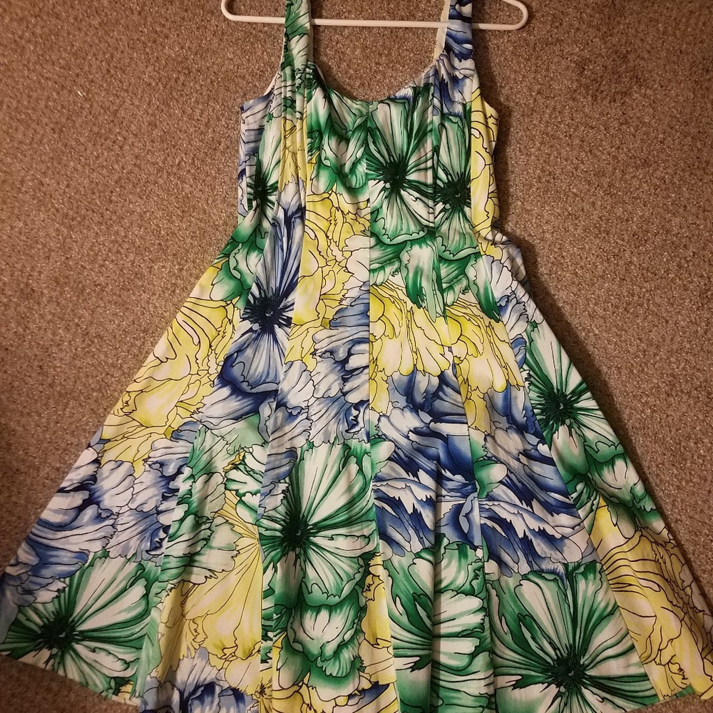 Green and white floral dress